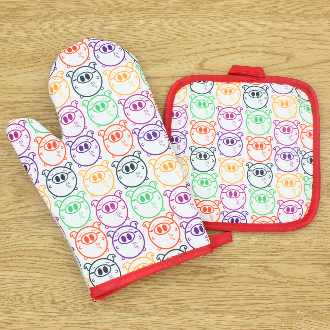 【LOVELY HOME】【持嘉】隔热手套猪花型微波炉手套 隔热手套 防烫手套二件套 支持定制花型微波炉手套防烫手套