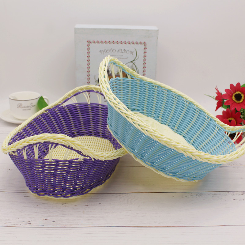 收纳篮果篮工艺实心管PP塑编面包篮水果篮塑编藤编篮义乌日用品