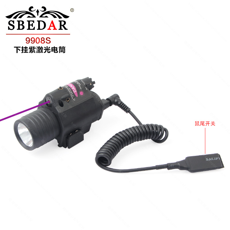 Uv LED flashlight with mouse tail switch under sight