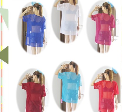Two loose T-shirt coverings in different lengths with a strong Hong Kong flavor, featuring sheer mesh fabric (Korean short-sleeved mesh fabric) details Picture