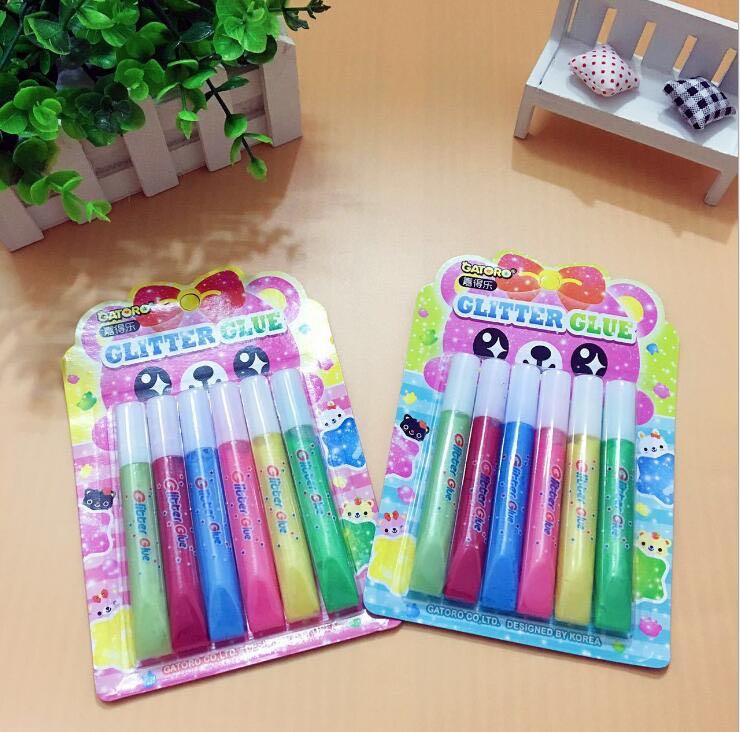 儿童韩版玩具DIY手工6色闪光胶套装金葱粉胶笔 贺卡笔闪光胶细节图