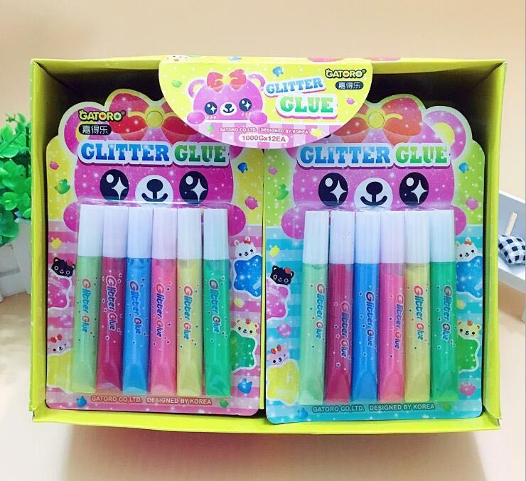 儿童韩版玩具DIY手工6色闪光胶套装金葱粉胶笔 贺卡笔闪光胶图