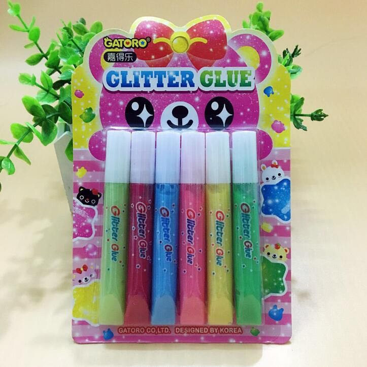 儿童韩版玩具DIY手工6色闪光胶套装金葱粉胶笔 贺卡笔闪光胶产品图