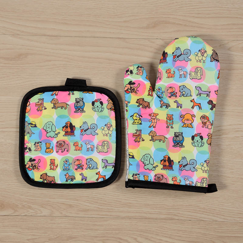 [LOVELY HOME] [keeping ka] guantes de aislamiento de calor tipo de flor de año de perro conjunto de guantes de aislamiento de microondas conjunto de guantes anticalor cojera conjunto de dos piezas para cocinar guantes de microondas details Picture
