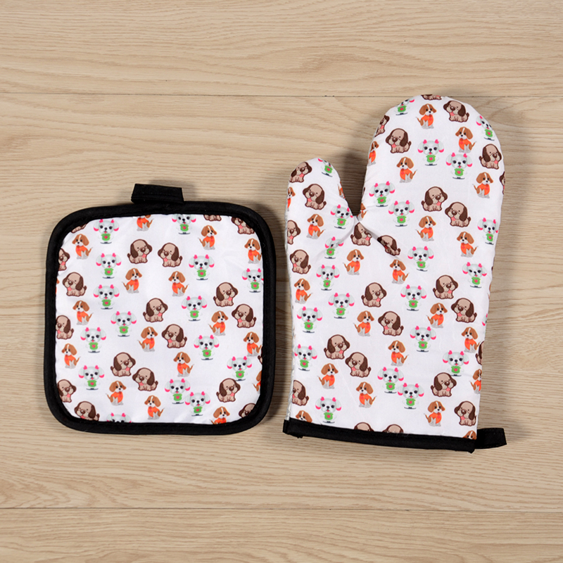 [LOVELY HOME] [keeping ka] guantes de aislamiento de calor tipo de flor de año de perro conjunto de guantes de aislamiento de microondas conjunto de guantes anticalor cojera conjunto de dos piezas para cocinar guantes de microondas Specification image