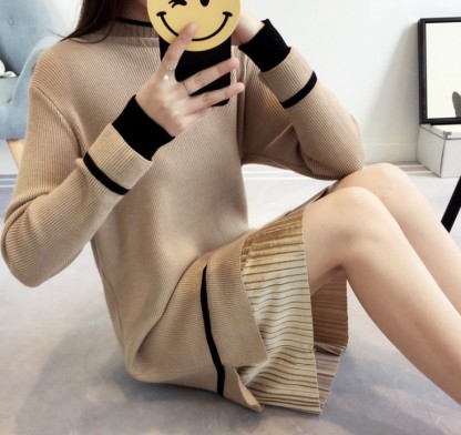 Bottom fabric patchwork mid-length pullover sweater women's sweater base with sweater dress