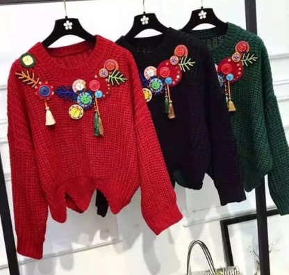 Pullover sweater women's loose nail button flower half turtleneck all-match student Korean knit sweater base
