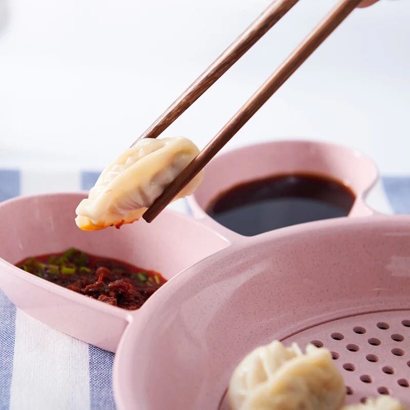 Yiwu Good Goods Cute Rabbit Dumpling Plate, household double-layer draining plate, dumpling plate, eating dumpling plate with vinegar dish details Picture