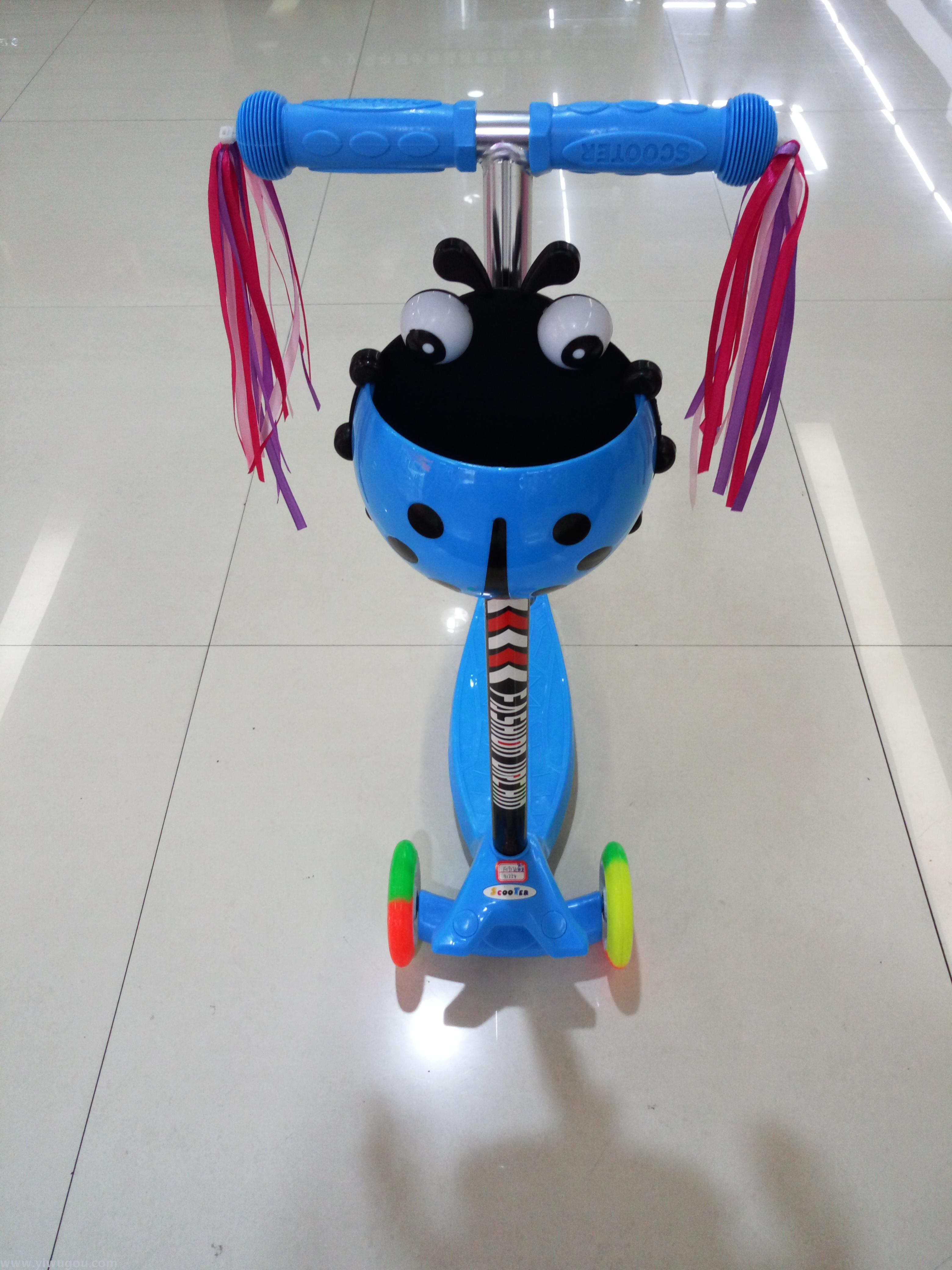 Children's Pedal Scooter Rice High Pu Four-Wheel Flash Belt Basket Can Be Lifted And Adjusted
