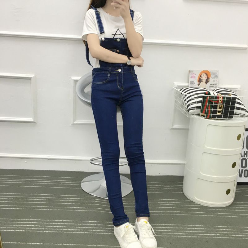 Autumn new Korean-style halter skinny denim overalls for girls, school-style student casual trousers, slimming jumpsuits details Picture