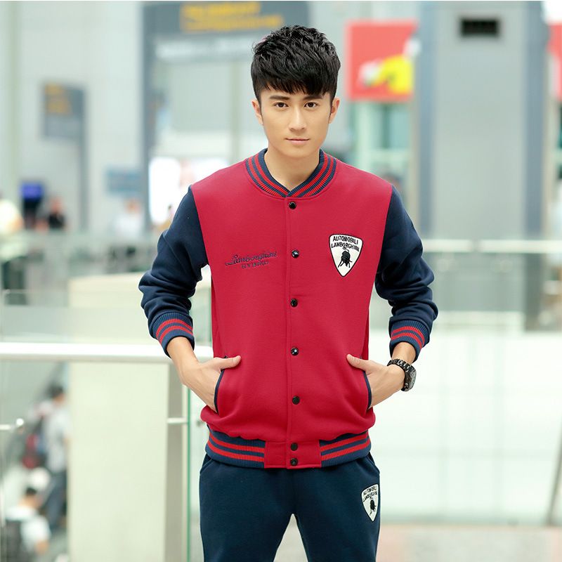 男棒球衫休闲运动套装 韩版男式学生运动套装球服