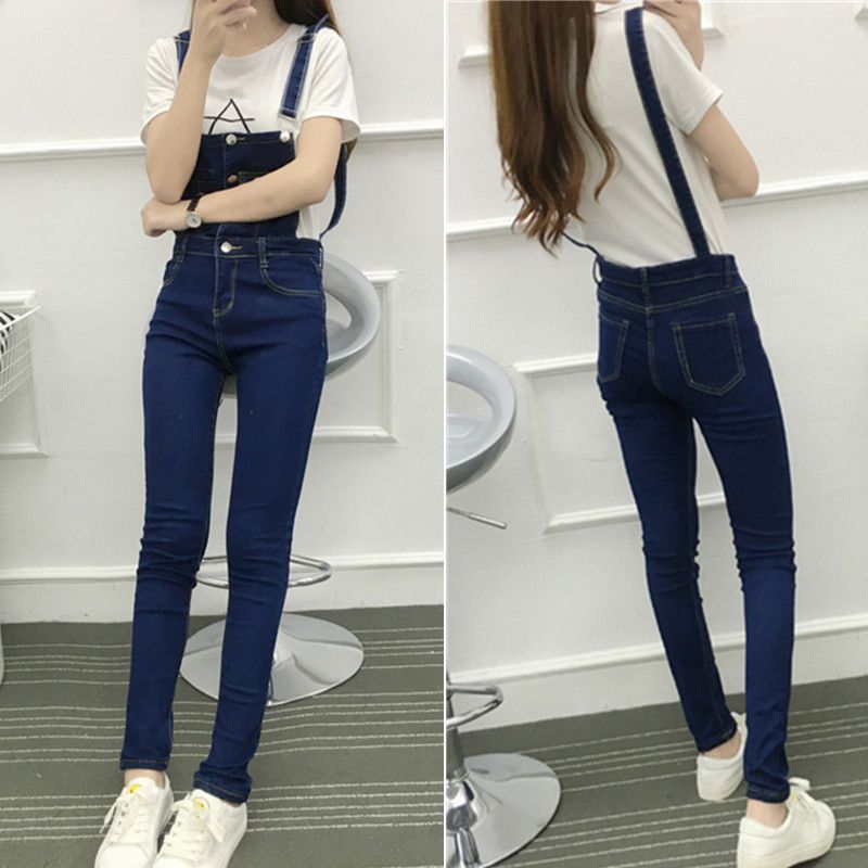 Autumn new Korean-style halter skinny denim overalls for girls, school-style student casual trousers, slimming jumpsuits Application Scenario