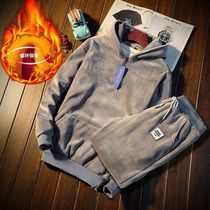 Men's two-piece Japanese fleece sport coat with hoodie