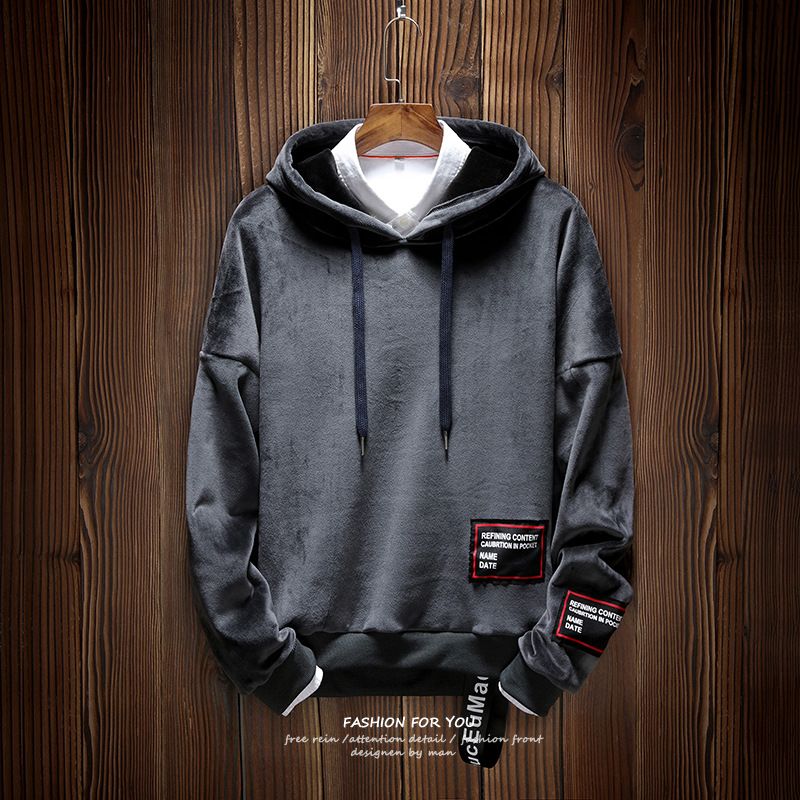 The new fleece men's hoodie in Korean style is fashionable and trendy, comfortable and versatile for men details Picture
