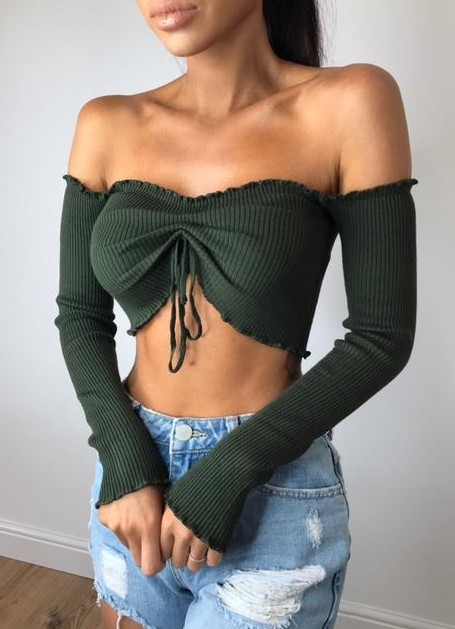 European and American one-shoulder sexy long-sleeved top T-shirt base layer for women Specification image