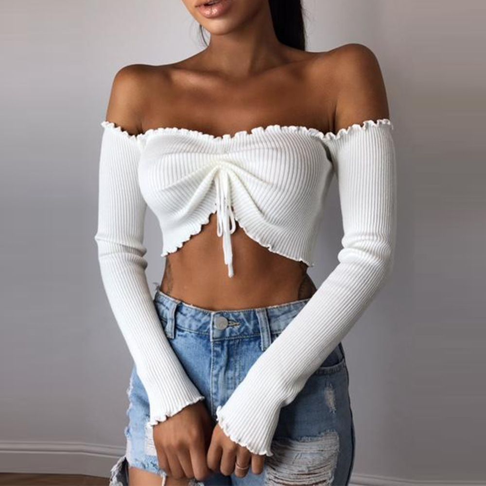 European and American one-shoulder sexy long-sleeved top T-shirt base layer for women Specification image