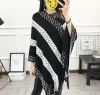 Striped color-blocking large-sized shawl cape knitted sweater, V-neck pullover, European and American sweater for women details Picture