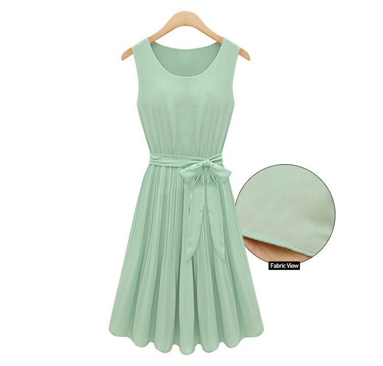 Summer new European style sleeveless pleated sundress chiffon round
