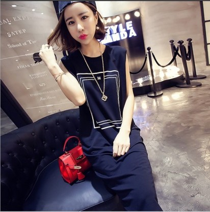 Spring/summer Korean version of large-size printed dress y women's hip long skirt slim-fit bottom sundress