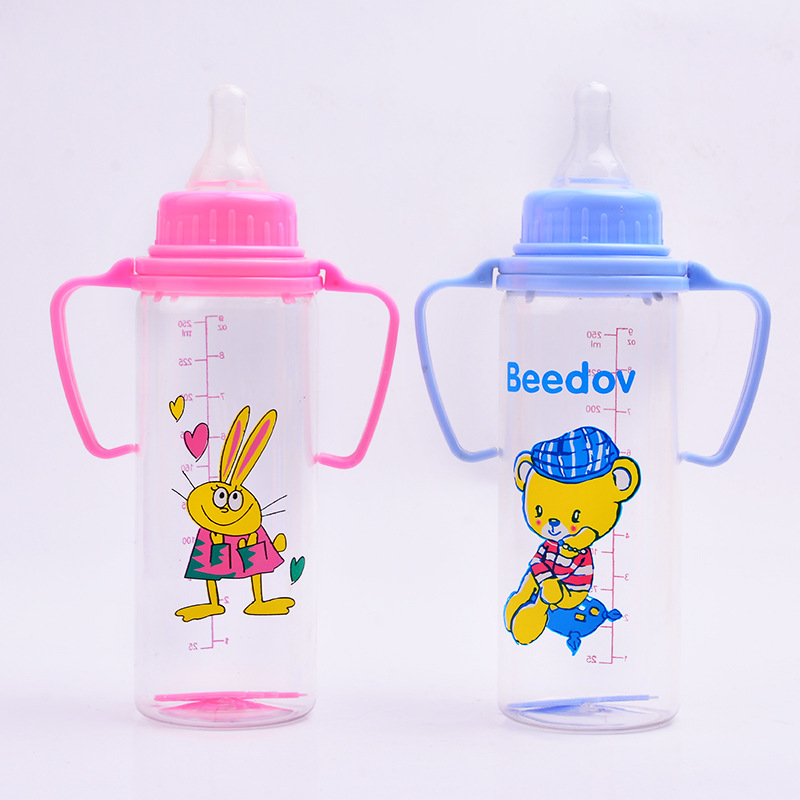 Factory Direct Sales Standard Mouth 250Ml Three-Color Pc Baby Bottle Baby Bottle With Handle Wholesale Application Scenario
