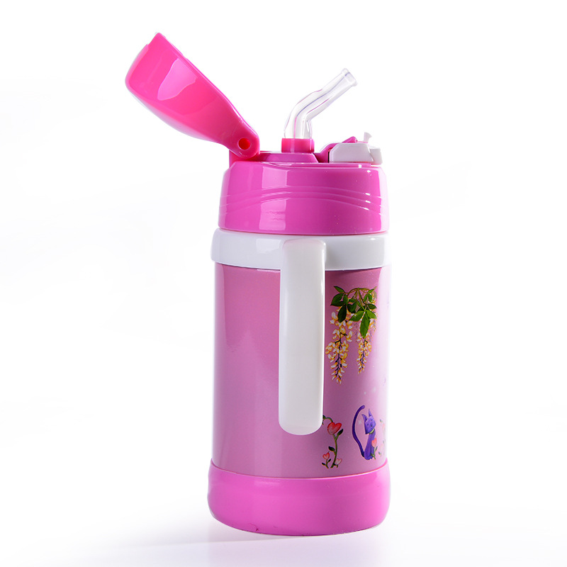 Suministro niños taza de agua aislante acero inoxidable 280ML cartoon pajita hervidor con mango con pajita Specification image