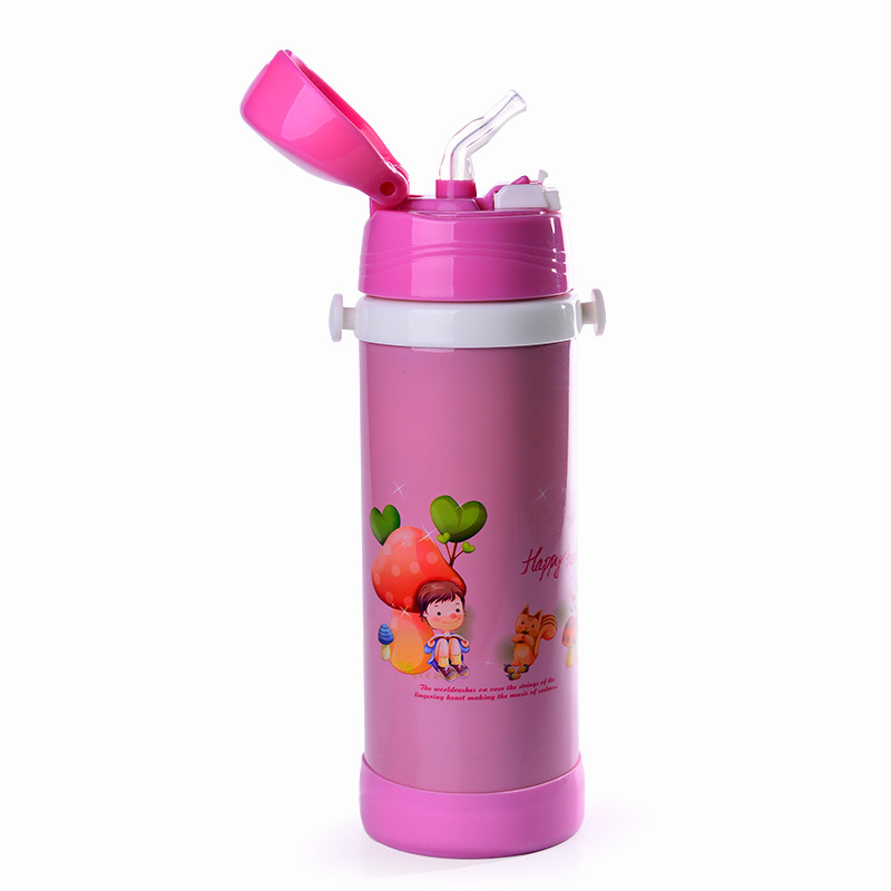 Children's Insulated Water Cup Stainless Steel 500Ml Cartoon Straw Bottle Specification drawing