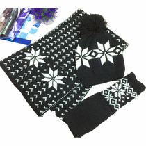 Wholesale Korean women's autumn winter scarf set lovely matching colors Christmas snowflake hat scarf gloves three-piece warm set