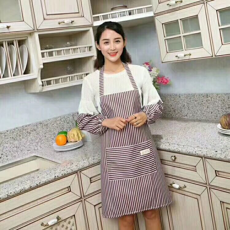 Vertical striped waterproof apron with sleeve covers details Picture