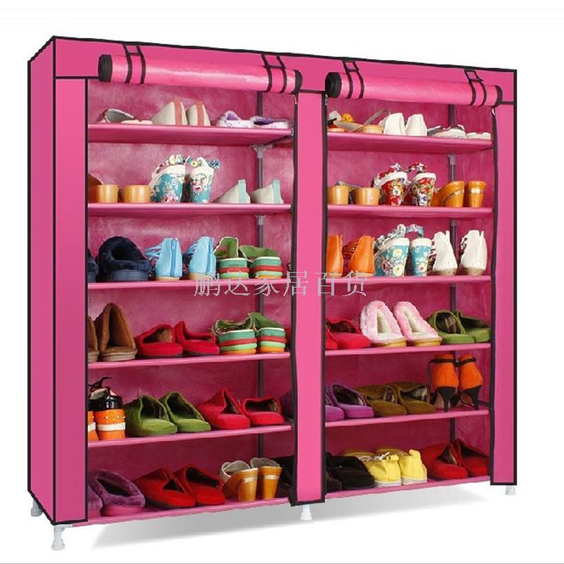 简易无纺布鞋架鞋柜双排6层组合收纳鞋柜置地式布鞋柜图