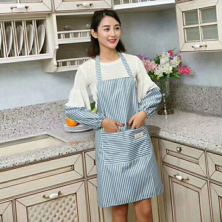 Vertical striped waterproof apron with sleeve covers Specification image