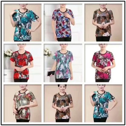 Middle-aged and elderly women's fake cardigans, large-sized ice silk short-sleeved T-shirts, street stall supply details Picture
