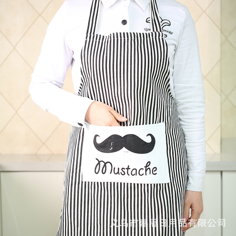 Korean version lady sleeveless stripe with beard pattern Princess apron Lady canvas household apron custom logo full figure
