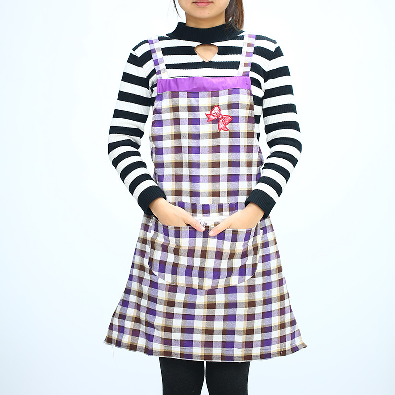 Korean version of women's sleeveless apron big pocket princess apron Lady plaid apron Household apron custom logo