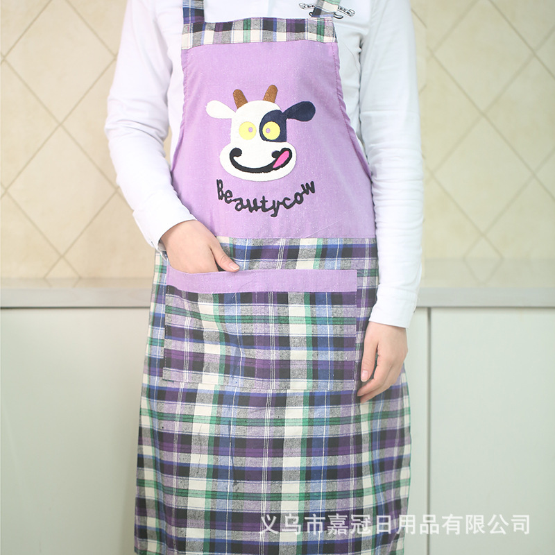 韩版女士无袖格子简约现代公主围裙 女士棉布家务围裙定制logo