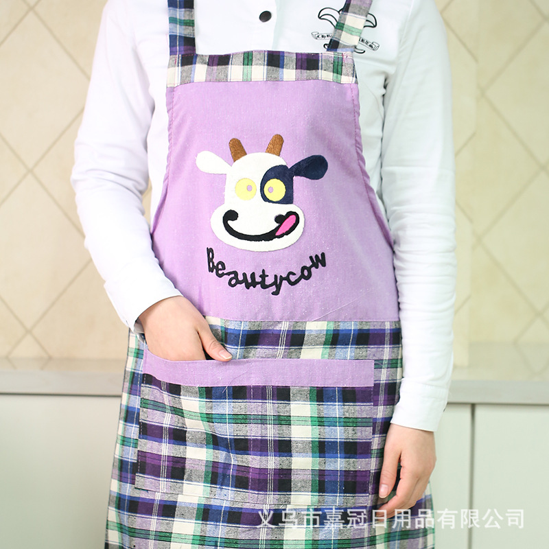 韩版女士无袖格子简约现代公主围裙 女士棉布家务围裙定制logo产品图