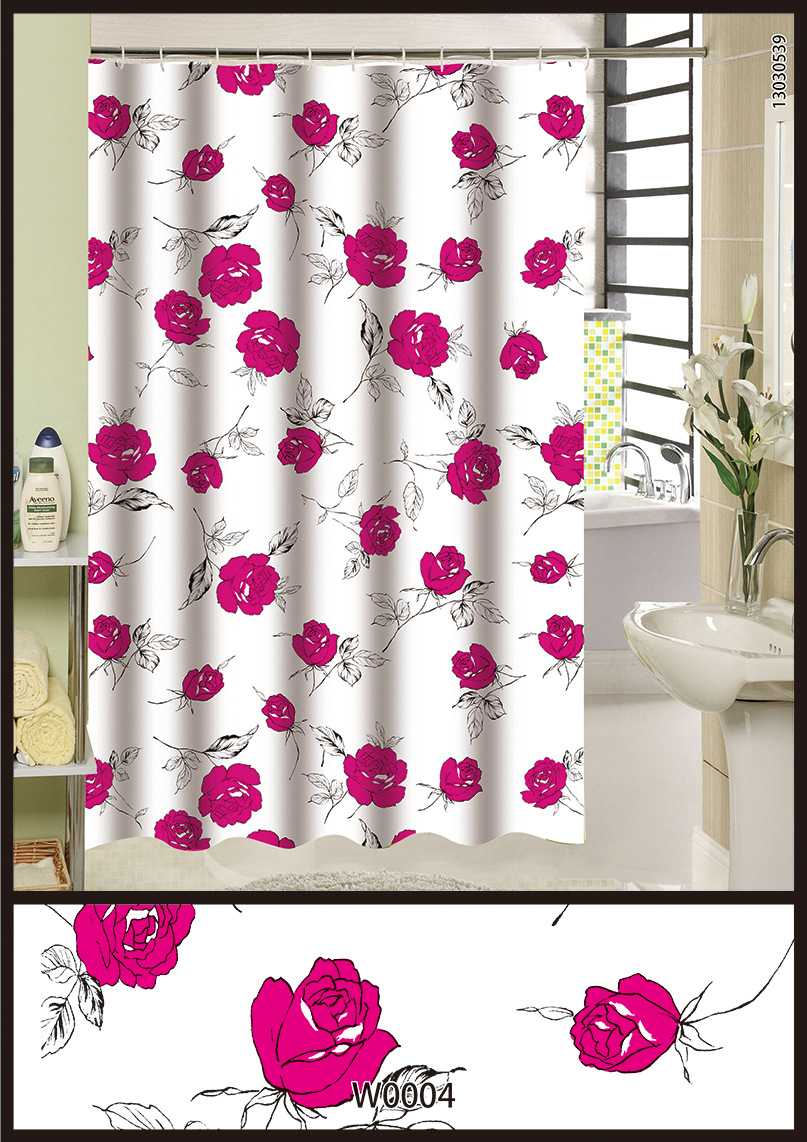 时尚热销新款PEVA印花浴帘 防水防霉可拉伸浴室隔断帘浴室帘批发产品图