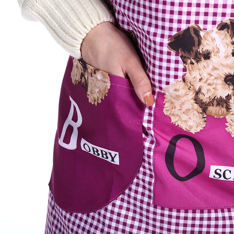 卡通狗狗图案背带双口袋围裙涤纶防水防油厨房围裙可定制厂家直销细节图