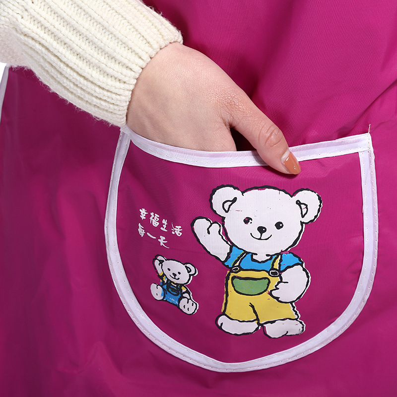 特价可爱小熊单色围裙带口袋防水防污多功能厨房围裙厂家直销批发产品图