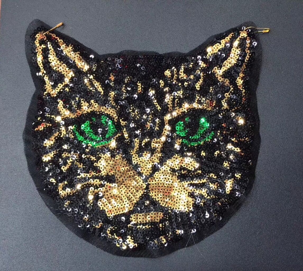 珠片绣猫头 绿色眼睛猫头爆款                