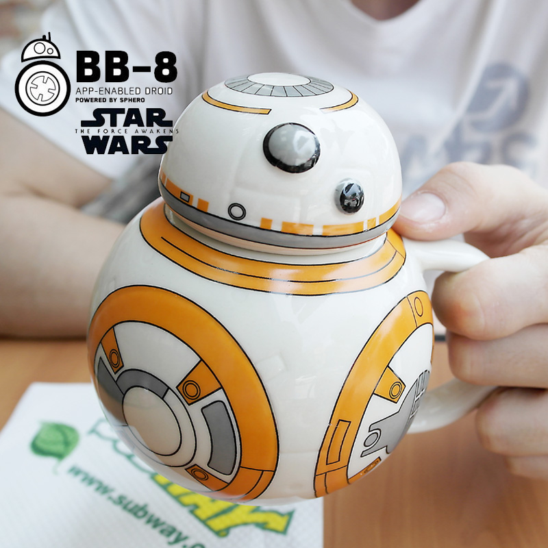 星球大战StarWars创意动漫周边bb8机器人咖啡杯陶瓷杯带盖马克杯