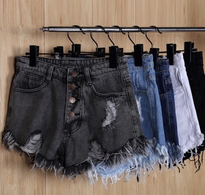 High waisted denim shorts Women's loose wide leg pants Student denim hot pants ripped plus size shorts