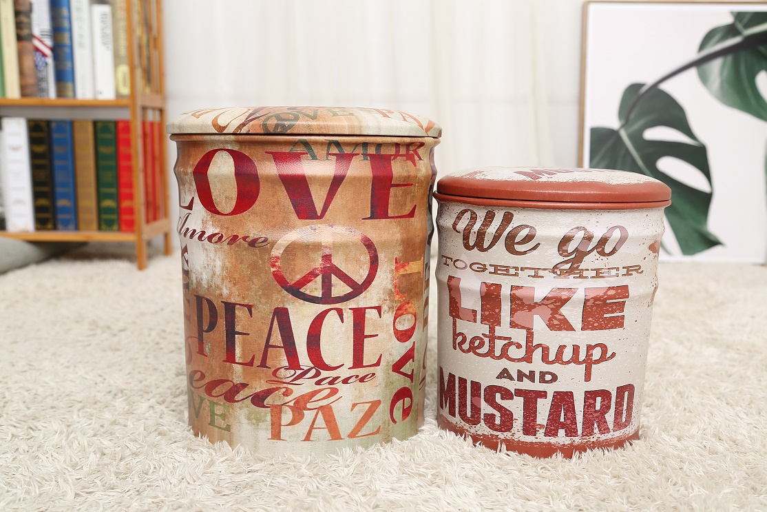 畅豪收纳凳欧式收纳铁塔收纳桶英文家居餐厅客厅多功能铁桶凳