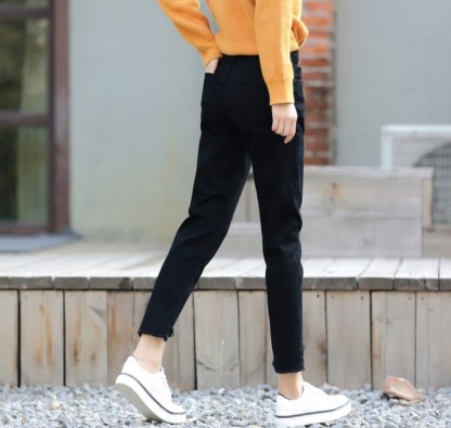 New high-waisted black nine-point Harlan jeans for women Baggy bf student skinny-trimmed radish pants
