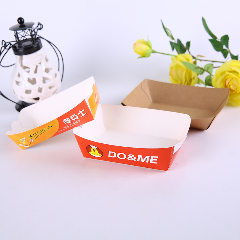 烘焙食品包装纸盒 鸡块一次性打包盒白卡折叠小船盒可定制logo