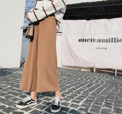 Knitted wide-leg pants for female students, Korean style loose Harajuku bf high-waisted straight-leg casual pants
