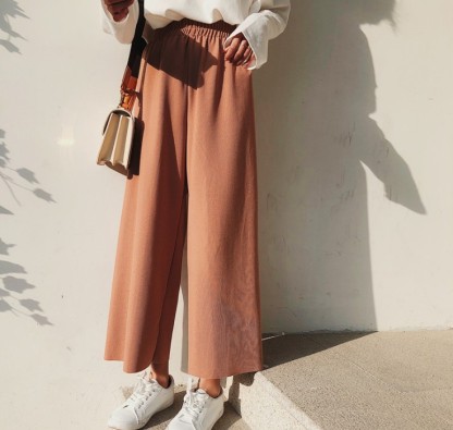 Knitted wide-leg pants for female students, Korean style loose Harajuku bf high-waisted straight-leg casual pants details Picture
