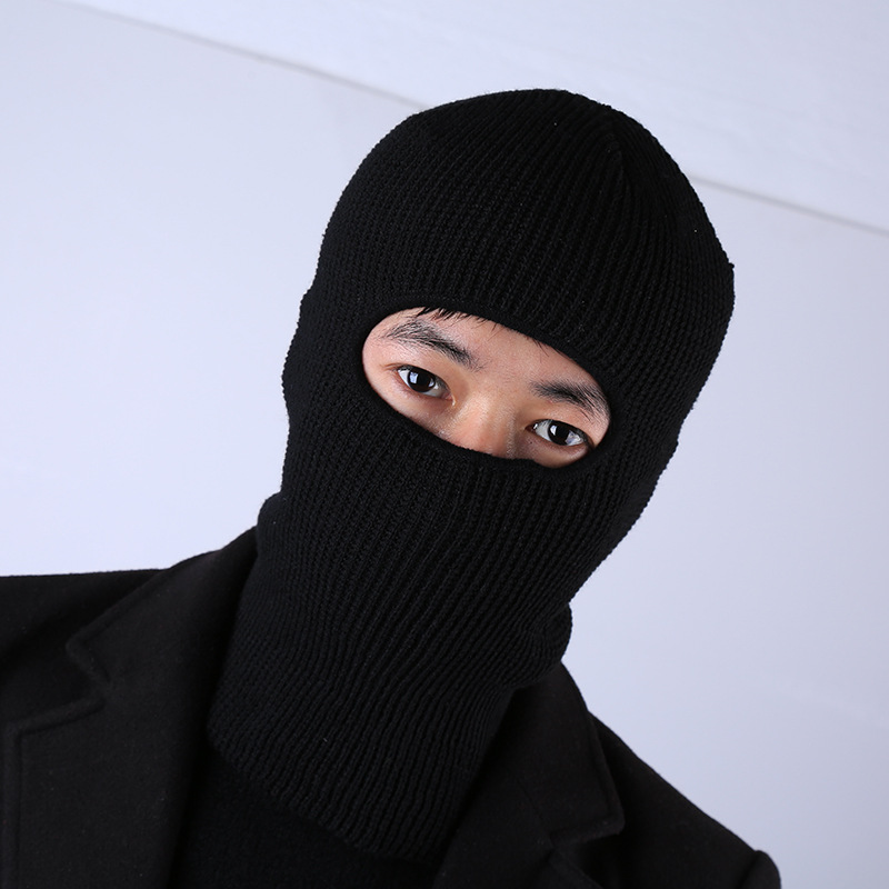 Black hooded cap for cycling, single hole, three holes with holes, double-layer special hat, men's face protection hooded cap, export version Specification image