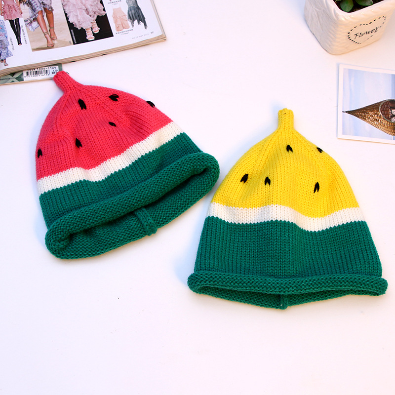 New Korean version children's knitted caps for autumn and winter, handcrafted watermelon-rolled warm woolen caps for boys, girls and babies, in stock details Picture