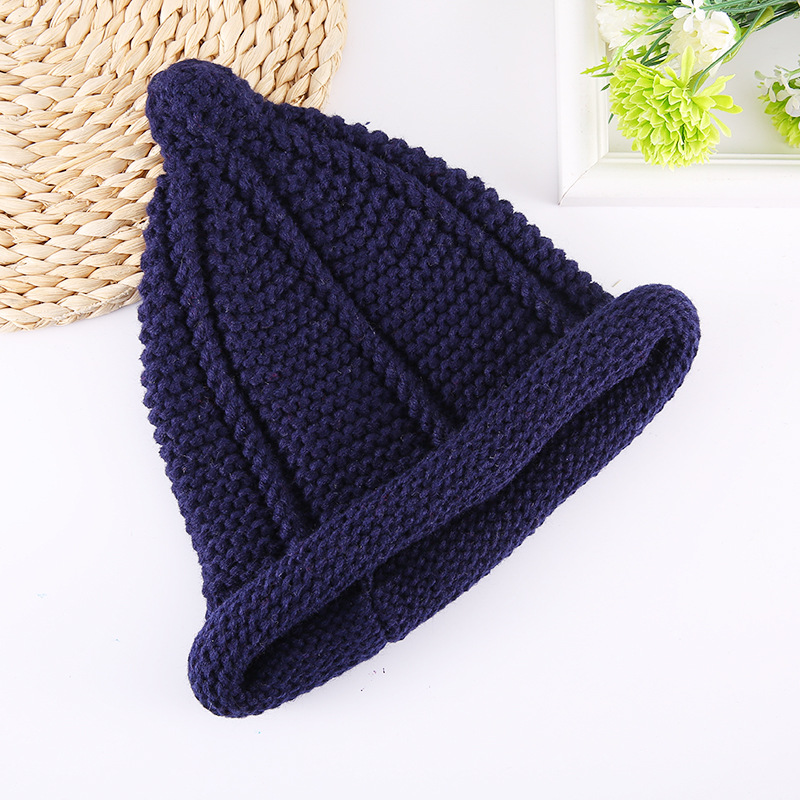 Children's knitted caps, Korean version autumn and winter hand-rolled edge baby warm pacifier caps, thick wool caps in stock wholesale details Picture