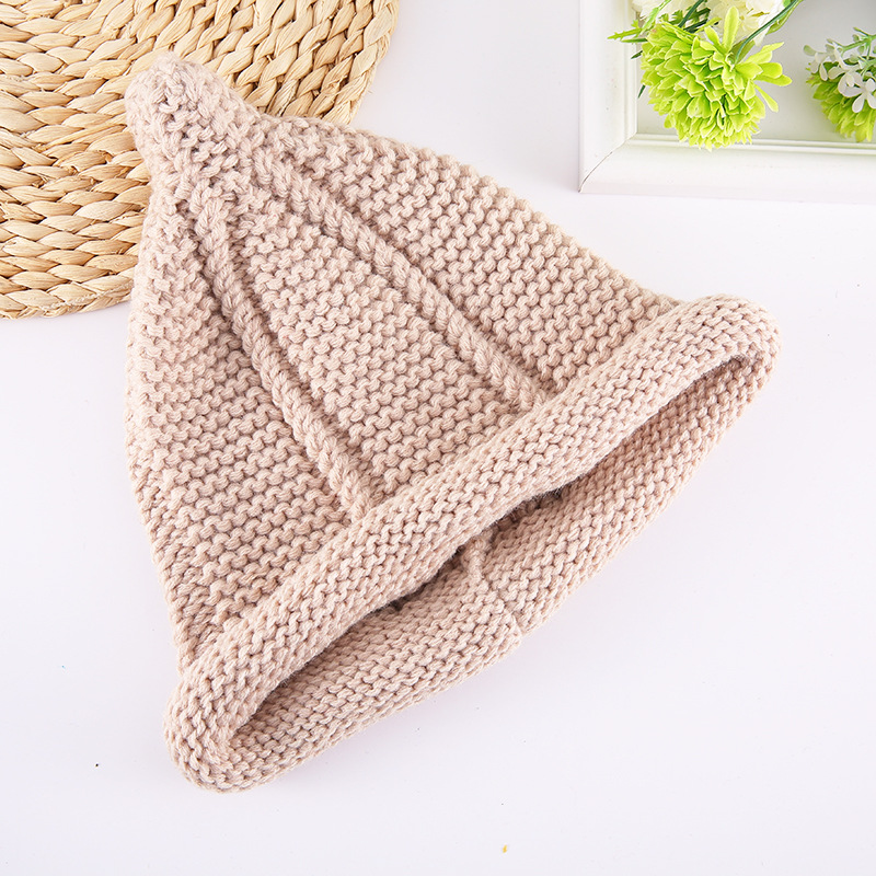 Children's knitted caps, Korean version autumn and winter hand-rolled edge baby warm pacifier caps, thick wool caps in stock wholesale
